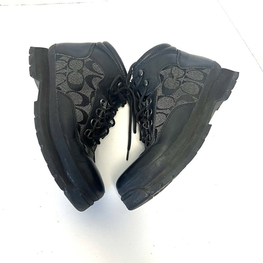 VTG Coach Women’s 7.5 Black Leather Monogram Hiking‎ Boots Chunky Gorpcore Y2K - Picture 5 of 11
